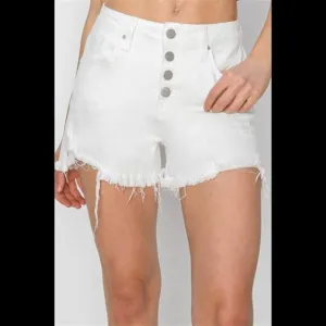 NWT RISEN Button Fly Frayed Hem Denim Shorts, White, Vacation, Sizes S - XL