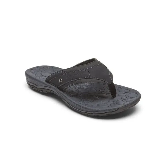 NWT ROCKPORT Mens Black Comfort Hayes Round Toe Slip On Thong Sandals 10.5 M