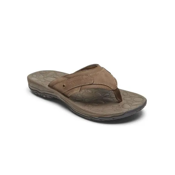 NWT ROCKPORT Mens Brown Lightweight Hayes Round Toe Slip On Thong Sandals 9 M