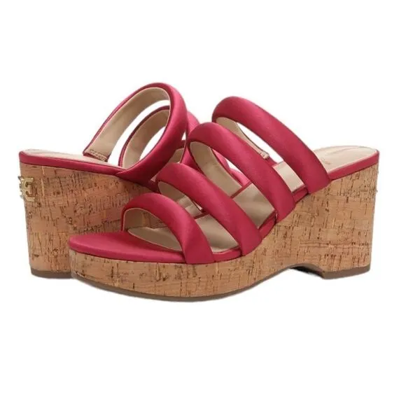 NWT SAM EDELMAN YUKI PLATFORM WEDGE SANDALS IN FUSHIA WOMENS 9.5