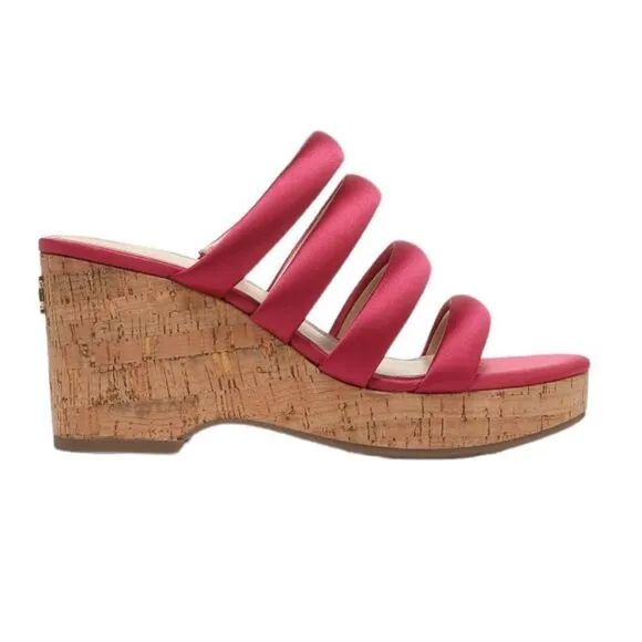 NWT SAM EDELMAN YUKI PLATFORM WEDGE SANDALS IN FUSHIA WOMENS 9.5
