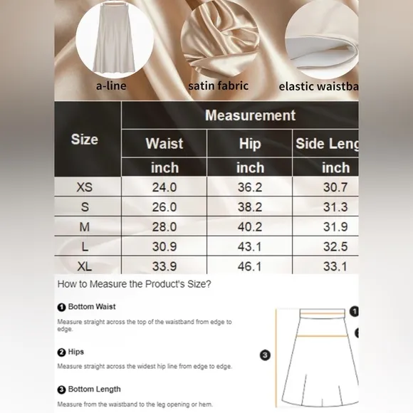 NWT Satin Skirts Casual Silk Midi Skirt High Waisted Long Skirts Zipper Elegant