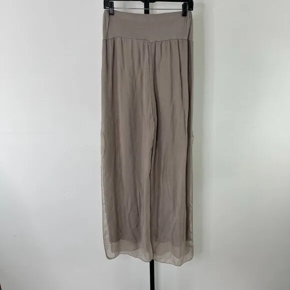 NWT Scandal Women Taupe Bubble Hem Palazzo Stretch Waist Italy Free Pants Size M
