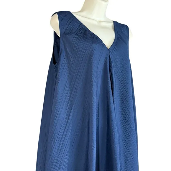 NWT Soft Surroundings Mizu Missy Navy V-Neck A-Line Maxi Dress Women's Size M