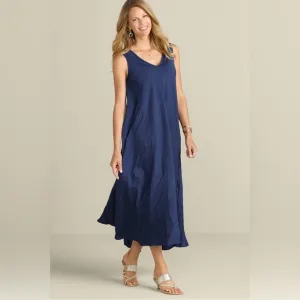 NWT Soft Surroundings Mizu Missy Navy V-Neck A-Line Maxi Dress Women's Size M