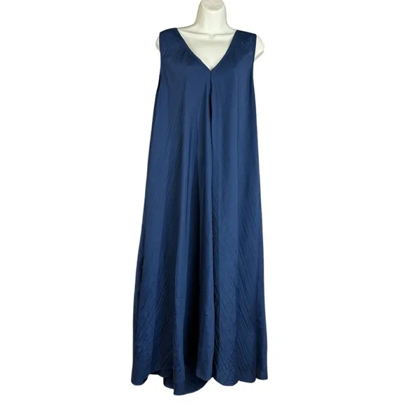NWT Soft Surroundings Mizu Missy Navy V-Neck A-Line Maxi Dress Women's Size M