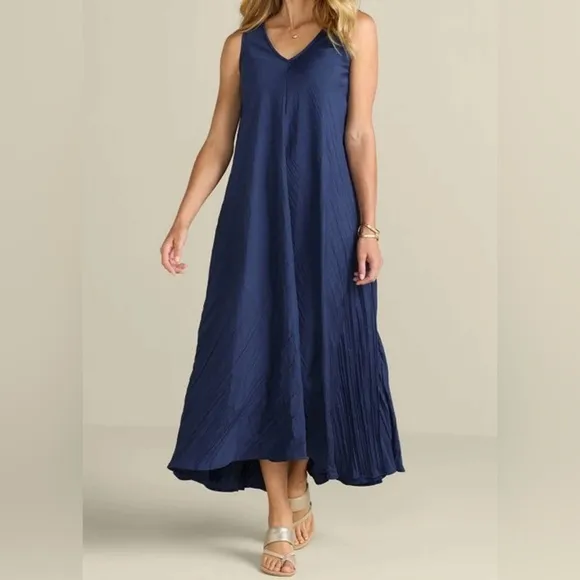 NWT Soft Surroundings Mizu Missy Navy V-Neck A-Line Maxi Dress Women's Size M