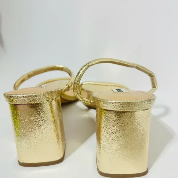 NWT Steve Madden Block Heel Sandal Lilah Minimalist Strappy Square Toe Gold 9