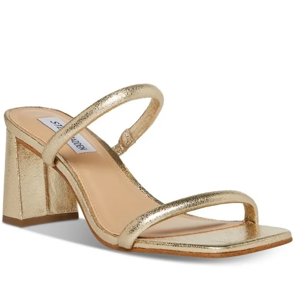 NWT Steve Madden Block Heel Sandal Lilah Minimalist Strappy Square Toe Gold 9