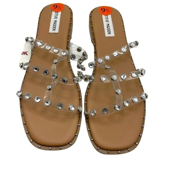 NWT Steve Madden Lyna Clear Straps Crystals Slip On Sandals Size 9.5