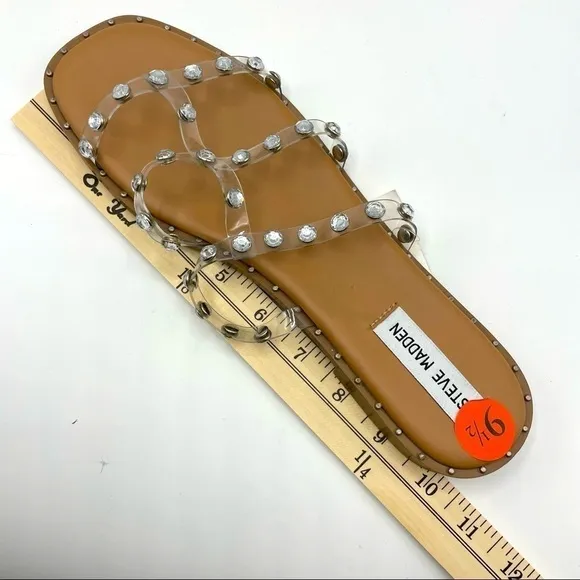 NWT Steve Madden Lyna Clear Straps Crystals Slip On Sandals Size 9.5