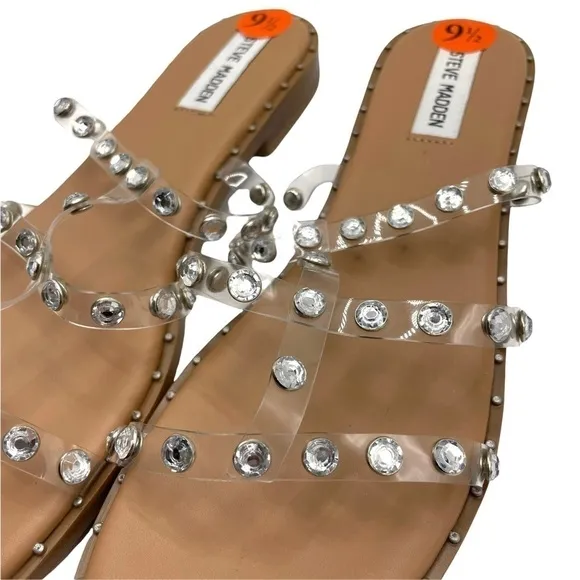 NWT Steve Madden Lyna Clear Straps Crystals Slip On Sandals Size 9.5