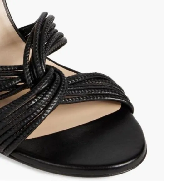 NWT Stuart Weitzman Strappy Leather Twist Sleek 95 Sandals Black Size 9