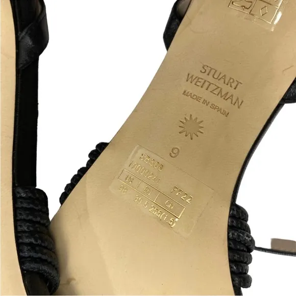 NWT Stuart Weitzman Strappy Leather Twist Sleek 95 Sandals Black Size 9