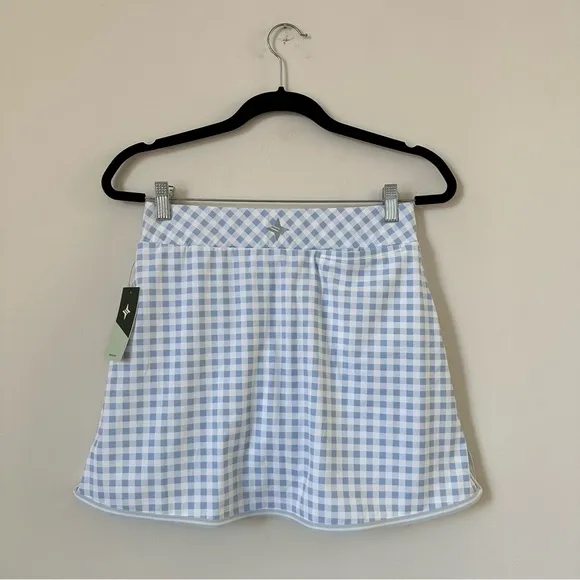 NWT Tuckernuck Light Blue Gingham 16 Inch Karrie Golf Skirt Size Small
