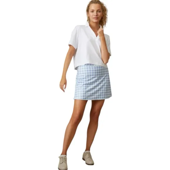 NWT Tuckernuck Light Blue Gingham 16 Inch Karrie Golf Skirt Size Small