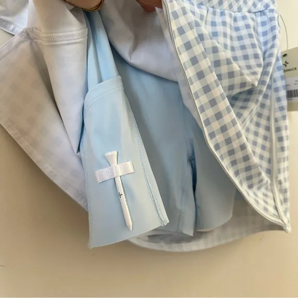 NWT Tuckernuck Light Blue Gingham 16 Inch Karrie Golf Skirt Size Small