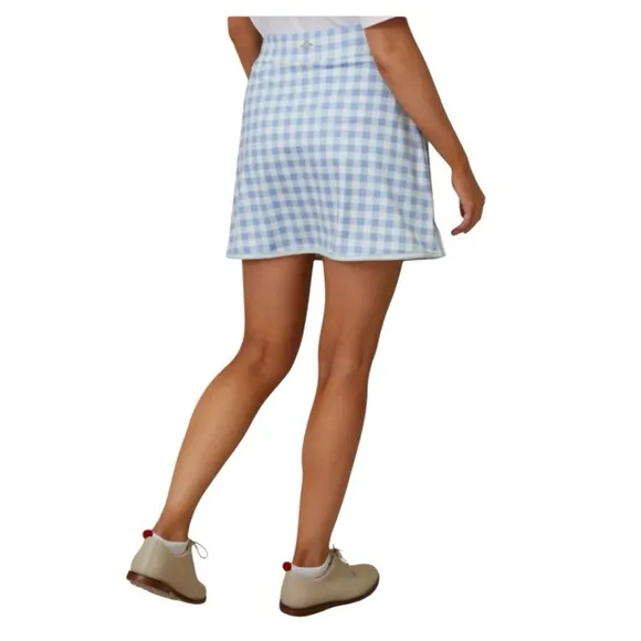 NWT Tuckernuck Light Blue Gingham 16 Inch Karrie Golf Skirt Size Small