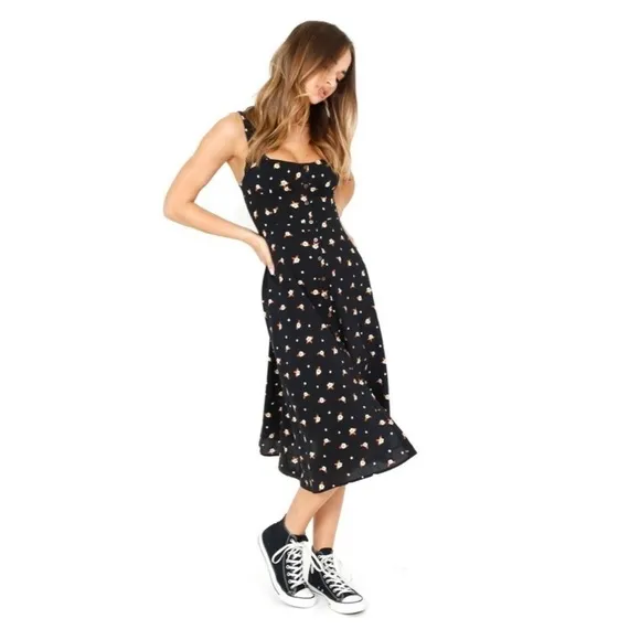 NWT WEWOREWHAT x REVOLVE Black Floral Harper Midi Dress, Size Large