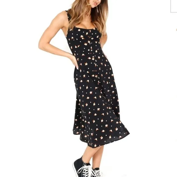 NWT WEWOREWHAT x REVOLVE Black Floral Harper Midi Dress, Size Large