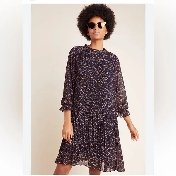 🆕NWT Women’s Anthropologie Seen Worn Kept Vega Pleated Mini Dress Navy Size 6