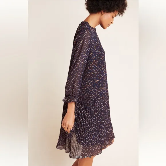 🆕NWT Women’s Anthropologie Seen Worn Kept Vega Pleated Mini Dress Navy Size 6