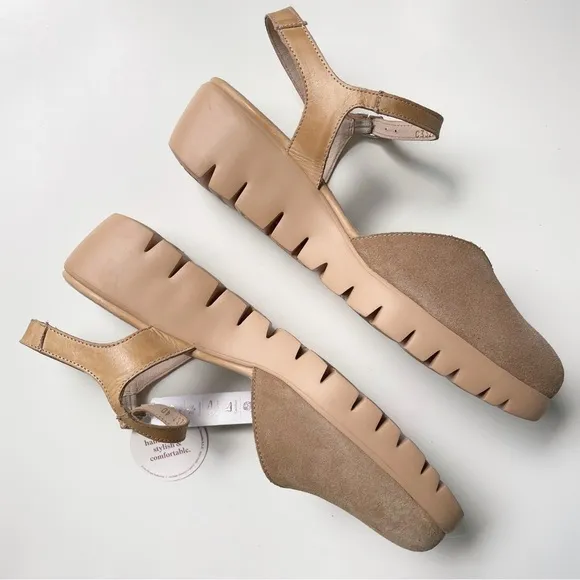NWT Wonders Sandalen Suede Sandals Wedges Nude Tan Sand Comfort Walking