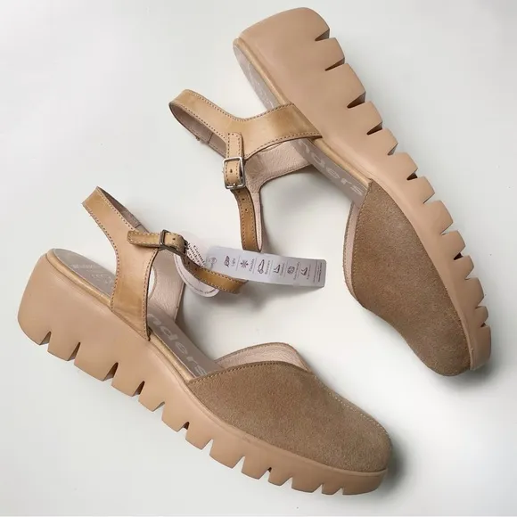NWT Wonders Sandalen Suede Sandals Wedges Nude Tan Sand Comfort Walking