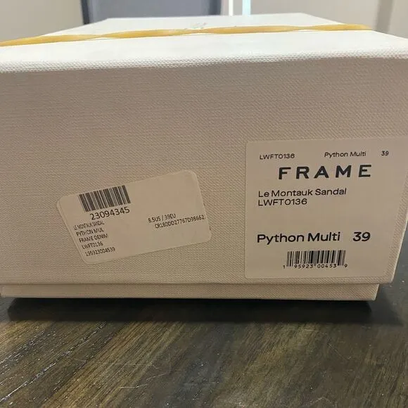 NWT FRAME Le Montauk Criss Cross Sandals, Size 39 Euro/8.5 US, Python Multi