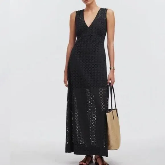 NWT Madewell Depeche Eyelet Maxi Dress Black 6