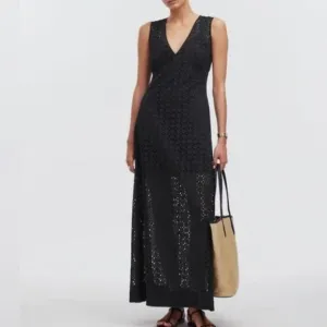 NWT Madewell Depeche Eyelet Maxi Dress Black 6
