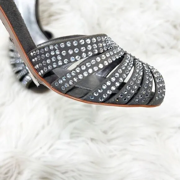 NWT Michael Kors Mina Gray Suede Rhinestone Sandal 6