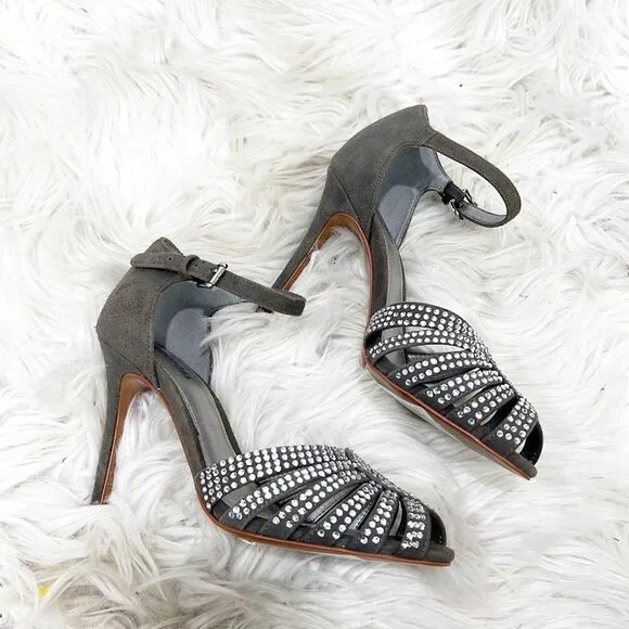 NWT Michael Kors Mina Gray Suede Rhinestone Sandal 6