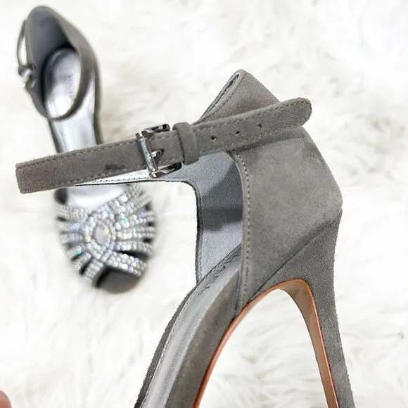 NWT Michael Kors Mina Gray Suede Rhinestone Sandal 6