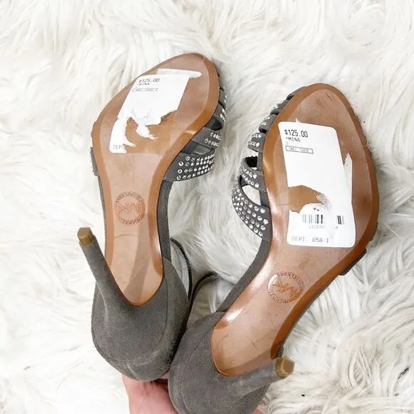 NWT Michael Kors Mina Gray Suede Rhinestone Sandal 6