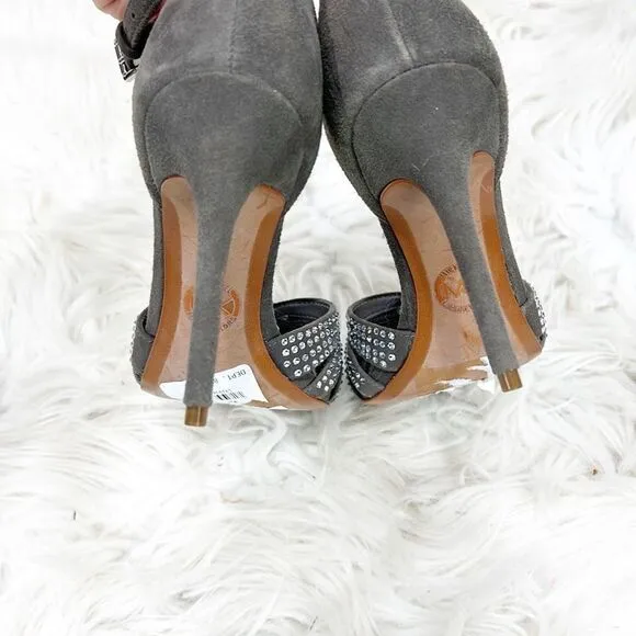 NWT Michael Kors Mina Gray Suede Rhinestone Sandal 6