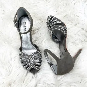 NWT Michael Kors Mina Gray Suede Rhinestone Sandal 6