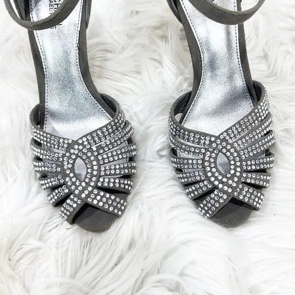 NWT Michael Kors Mina Gray Suede Rhinestone Sandal 6