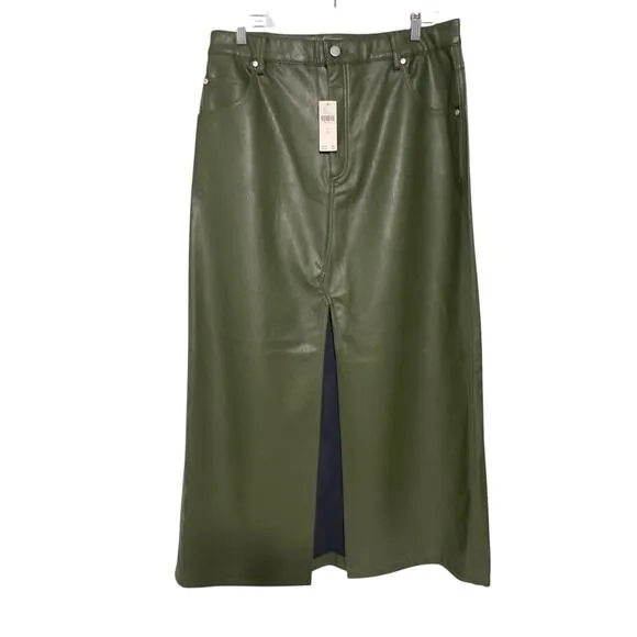 NWTs Pilcro by Anthropologie Plus Size Madi Faux Leather Front-Slit Skirt  (14)