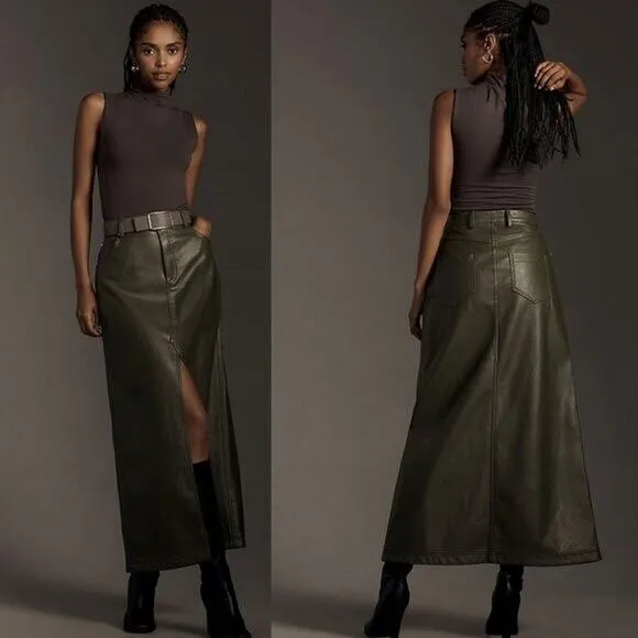 NWTs Pilcro by Anthropologie Plus Size Madi Faux Leather Front-Slit Skirt  (14)