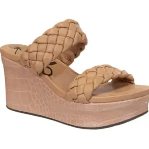 OBT Womens Leather Braided Strappy Slip-On Beige Wedge Sandals Black 9.5 New