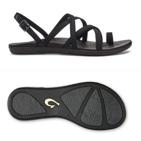 Olukai Kalapu Strappy Black Cushion Sandals Size 7