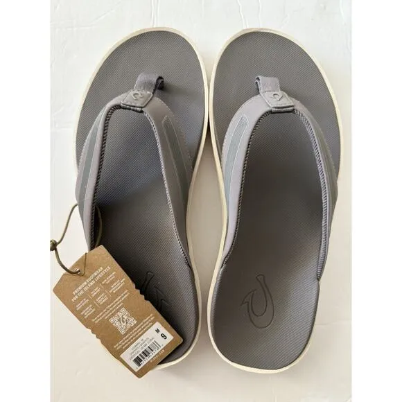 OluKai Leeward Graphite Hawaiian Wind Mens Casual Beach Flip Flop Sandals Size 9