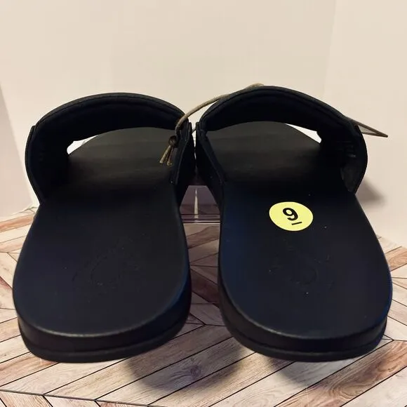 Olukai Maha 'Olu Men's 9 Recovery Slide Black Sandals Beach Pool 10517-4040