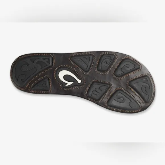 OluKai Mea Ola Men’s Leather Beach Sandals Color: Tan / Dark Java Size: 12