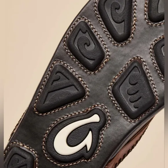 OluKai Mea Ola Men’s Leather Beach Sandals Color: Tan / Dark Java Size: 12