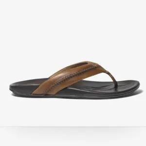 OluKai Mea Ola Men’s Leather Beach Sandals Color: Tan / Dark Java Size: 12