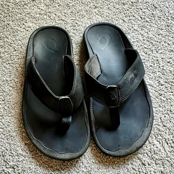 OluKai Ohana-M Men's Size 7 Black Beach Thong Slip On Flip Flop Sandals