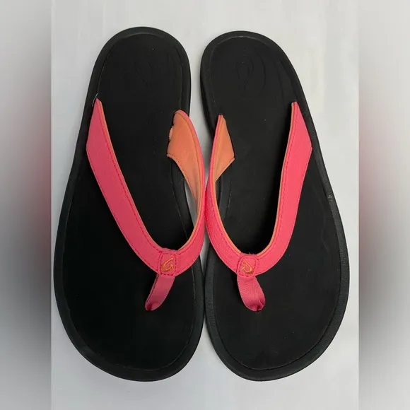 Olukai Ohana W Pink Black Beach Sandals Women size 7