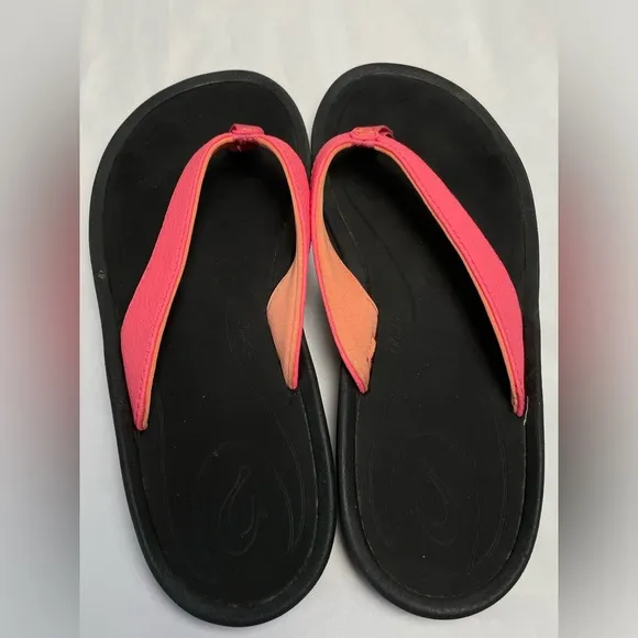Olukai Ohana W Pink Black Beach Sandals Women size 7